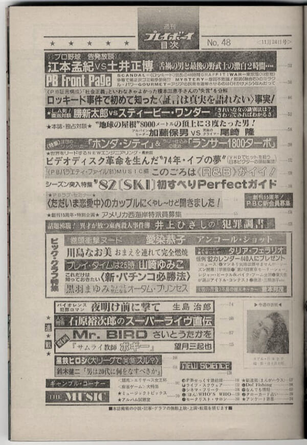 愛染恭子、川島なお美、山崎ゆみこ、 黒羽まゆみ他掲載昭和56年の週刊プレイボーイ